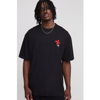 Tall Oversize T-Shirt mit Kreuz-Stickerei - Schwarz - M, Schwarz von boohooman