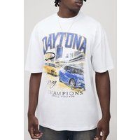 Tall Oversized Daytona Moto Print T-Shirt - Weiß - 2XL, Weiß von boohooman