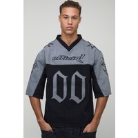 Tall Oversize T-Shirt aus Denim mit Fußball-Stickerei - Schwarz - S, Schwarz von boohooman