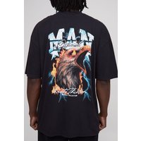 Tall Oversize Man T-Shirt mit Acid-Waschung und Adler-Print - acid wash black - M, acid wash black von boohooman
