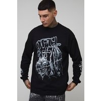 Tall Oversized Extended Neck Gothic Print Long Sleeve T-Shirt von boohooman
