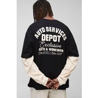 Tall langärmliges Oversize T-Shirt in Waffeloptik - Schwarz - 2XL, Schwarz von boohooman