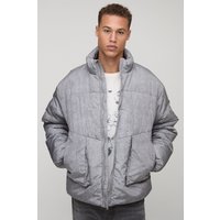 Tall Oversize Nylon Steppjacke mit Trichterkragen - Grau - XL, Grau von boohooman