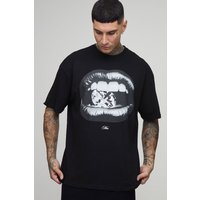 Tall Oversize T-Shirt mit Lippenprint - Schwarz - M, Schwarz von boohooman