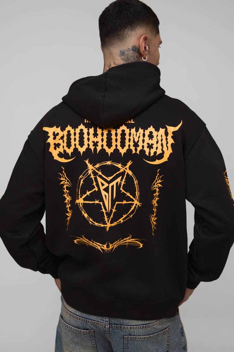 Tall Oversized Gothic Man Print Hoodie - Schwarz - 2XL, Schwarz von boohooman