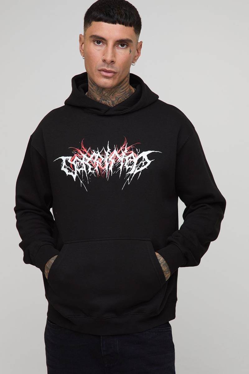 Tall Oversize Hoodie mit Gothic Man Print - Schwarz - M, Schwarz von boohooman