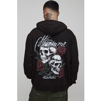 Tall Oversized Gothic Skull Floral Print Hoodie - Schwarz - 2XL, Schwarz von boohooman