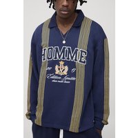Tall Oversize Homme Rugby-Poloshirt mit Applikation - Blau - L, Blau von boohooman