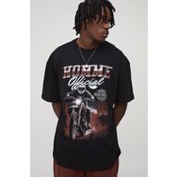 Tall Oversized Homme Moto Racing Print T-Shirt - Schwarz - S, Schwarz von boohooman