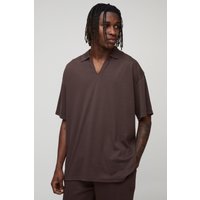 Tall Oversize Poloshirt mit V-Ausschnitt - Braun - L, Braun von boohooman