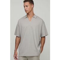 Tall Oversize Poloshirt mit V-Ausschnitt - Grau - XL, Grau von boohooman