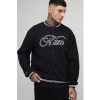 Tall Oversize Jersey-Jacke mit Man-Stickerei - Schwarz - L, Schwarz von boohooman