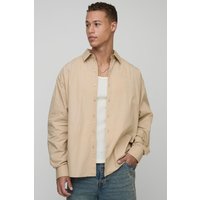 Tall langärmliges besticktes Oversize Hemd - Grau - S, Grau von boohooman