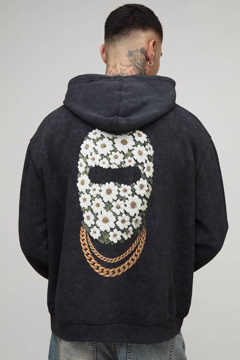 Tall Oversize Man Hoodie mit Acid-Waschung - Schwarz - 2XL, Schwarz von boohooman