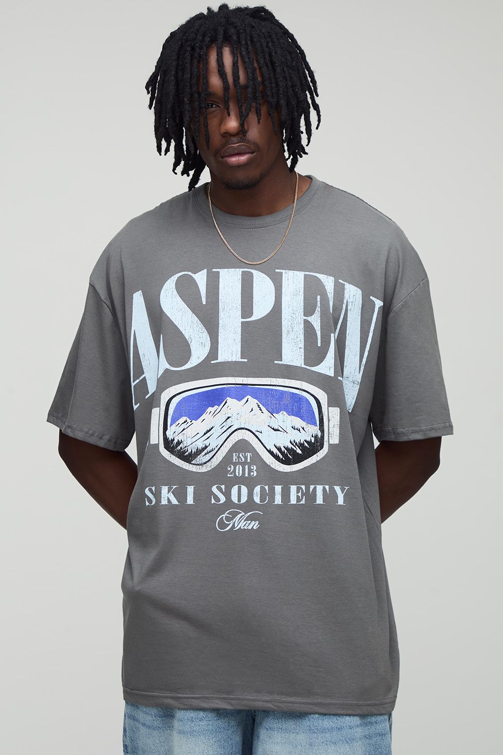 Tall Oversize T-Shirt mit Man Script - Grau - XL, Grau von boohooman