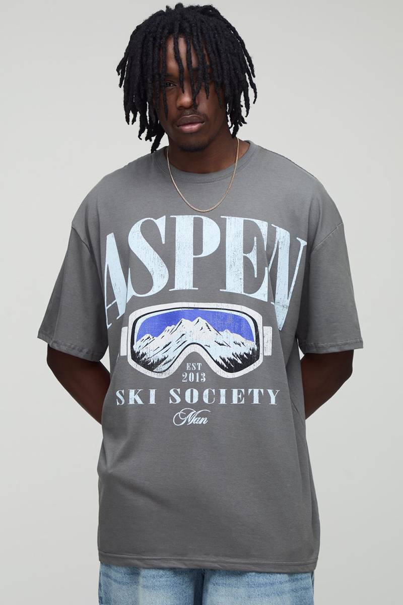 Tall Oversize T-Shirt mit Man Script - Grau - XL, Grau von boohooman