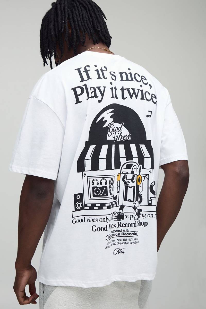 Tall Oversize T-Shirt mit Man-Schriftzug und Good Vibes Print - Weiß - XL, Weiß von boohooman