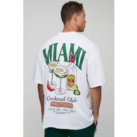 Tall Oversize T-Shirt mit Miami Club Print - Weiß - L, Weiß von boohooman