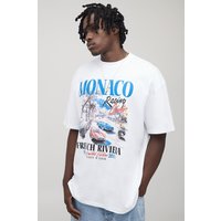 Tall Oversized Monaco Racing Club T-Shirt - Weiß - 2XL, Weiß von boohooman