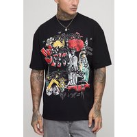 Tall Oversized New York Doodle Graffiti Print T-Shirt - Schwarz - L, Schwarz von boohooman