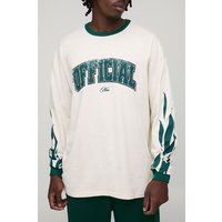 Tall Oversized Official Man Flames Print Long Sleeve Print T-Shirt - Weiß - M, Weiß von boohooman