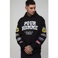 Tall Oversized Pour Homme Moto Print Hoodie - Schwarz - 2XL, Schwarz von boohooman
