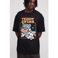 Tall Oversize T-Shirt mit lizenziertem Teddy Badehose Print - Schwarz - 2XL, Schwarz von boohooman