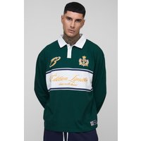Tall besticktes Oversize Rugby-Poloshirt - Grün - M, Grün von boohooman