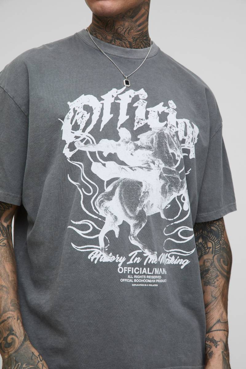 Tall Oversize T-Shirt mit Renaissance-Print - Grau - S, Grau von boohooman