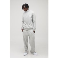 Tall Sweatshirt mit Trichterkragen und 1/4 Reißverschluss & Jogginghose mit geteiltem Saum - Grau - L, Grau von boohooman