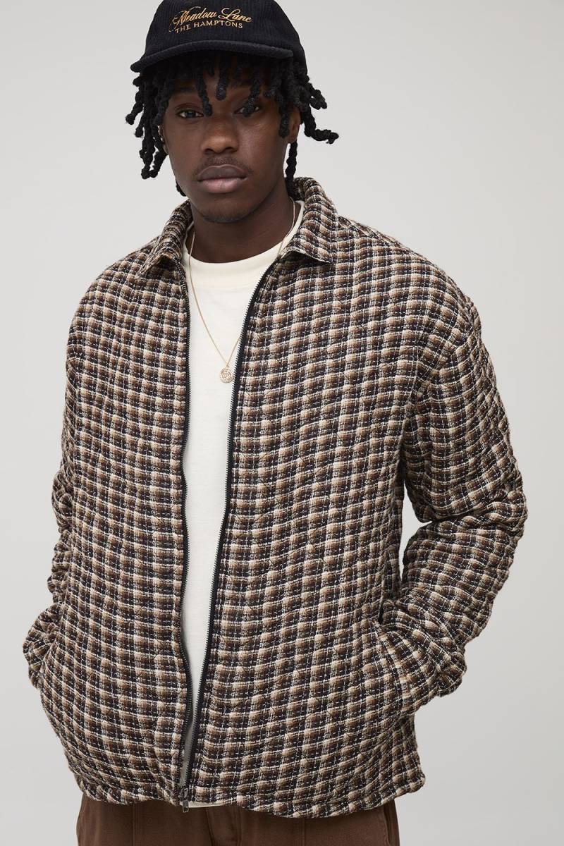 Tall kariertes Bouclee-Overshirt mit Reißverschluss - Schwarz - XL, Schwarz Tall kariertes Bouclee-Overshirt mit Reißverschluss - Schwarz - XL, Schwarz von boohooman