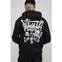 Tall Regular Fit Man Script Graffiti Dove Print Hoodie - Schwarz - M, Schwarz von boohooman