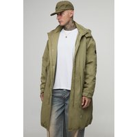 Tall mittellange Nylon Parka-Jacke mit Trichterkragen - Khaki - XL, Khaki Tall mittellange Nylon Parka-Jacke mit Trichterkragen - Khaki - XL, Khaki von boohooman