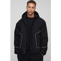 Tall gepolsterter Nylon-Parka mit Paspel-Detail - Schwarz - L, Schwarz von boohooman