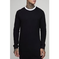 Tall langärmliges Rundhals T-Shirt - Schwarz - S, Schwarz von boohooman