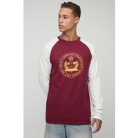 Tall langärmliges T-Shirt in Waffeloptik - Burgund - L, Burgund von boohooman