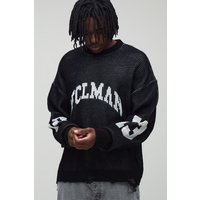 Tall zerrissener Oversize Strick-Pullover - Schwarz - 2XL, Schwarz von boohooman