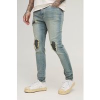 Tall Rip & Repair Stonewash Skinny Jeans mit Reißverschluss - 38, stonewash von boohooman