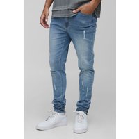 Tall Ripped Zip Hem Cuff Detail Stacked Skinny Jeans - Grau - 34, Grau von boohooman