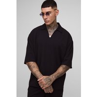 Tall Scuba Twill Oversize Hemd mit V-Ausschnitt - Schwarz - 2XL, Schwarz von boohooman