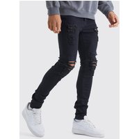 Tall Skinny Jeans mit Rissen - Schwarz - 32, Schwarz von boohooman