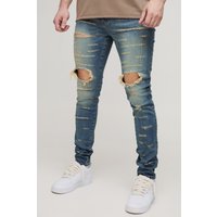 Tall Skinny Jeans mit extremen Rissen - mid wash - 38, mid wash von boohooman