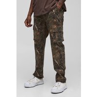 Tall Slim-Fit Camouflage Cargohose - Beige - 30, Beige von boohooman