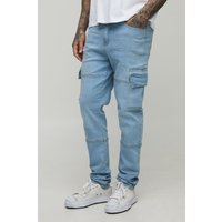 Tall Slim-Fit Cargo-Jeans mit Naht-Detail - light wash - 34, light wash von boohooman