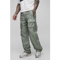 Tall Slim-Fit Cargo-Schlaghose mit elastischem Bund - light khaki - XL, light khaki von boohooman