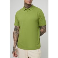 Tall Slim-Fit Pique Poloshirt - Grün - 2XL, Grün von boohooman