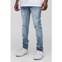 Tall bestickte Skinny Jeans mit extremen Rissen - light wash - 34, light wash Tall bestickte Skinny Jeans mit extremen Rissen - light wash - 34, light wash von boohooman
