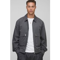 Tall Utility Harrington-Jacke mit Cargo-Tasche - Grau - M, Grau von boohooman