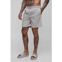 Tall strukturierte mittellange Badehose - Grau - L, Grau von boohooman