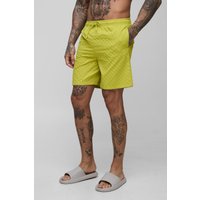 Tall strukturierte mittellange Badehose - Grün - L, Grün von boohooman